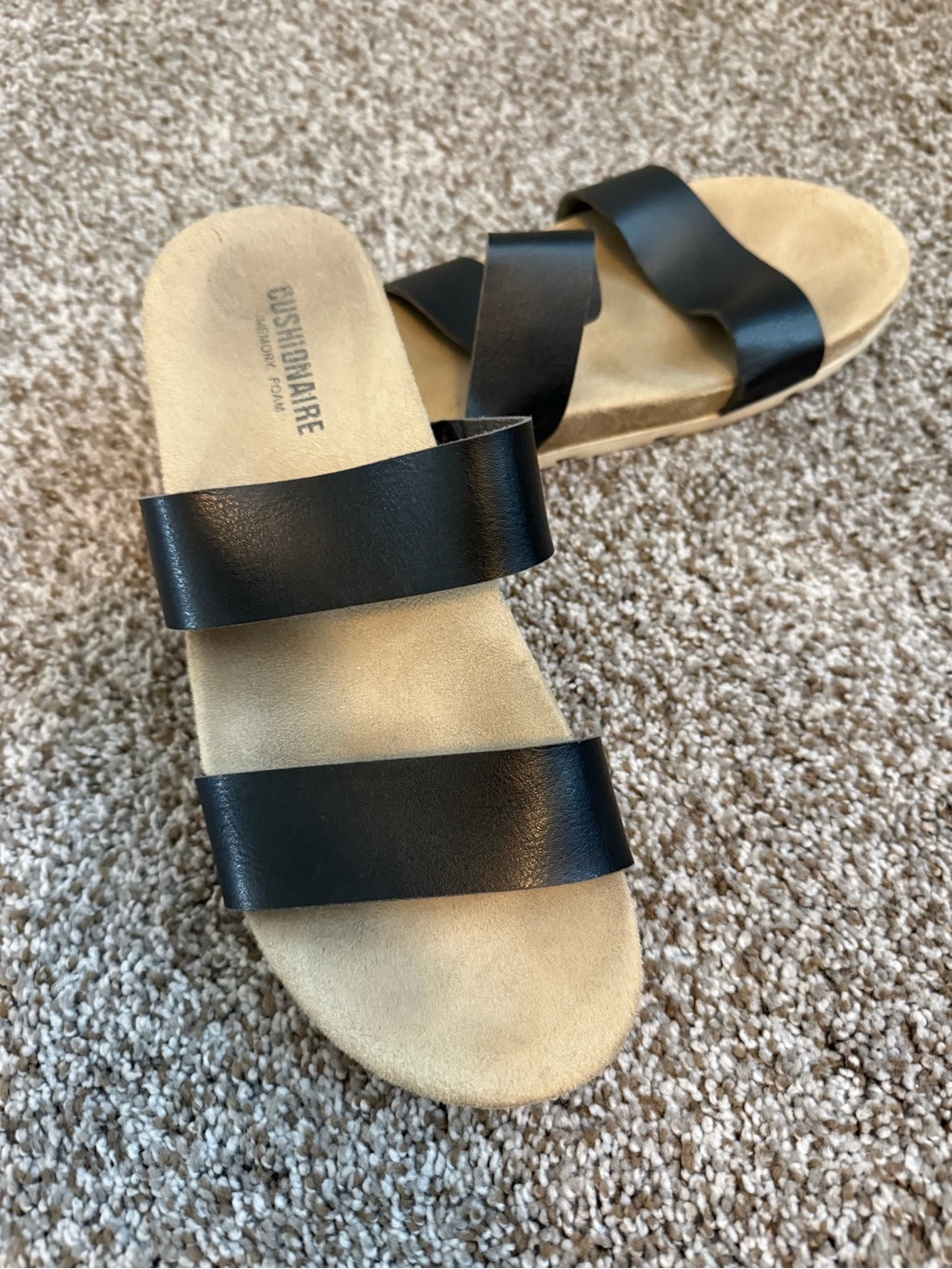 Cushionaire Black Double-Strap Slide Sandals